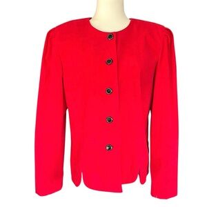 Vintage Leslie Fay Blazer Jacket Size 16 Red 80s Bold Old Money Classic Retro